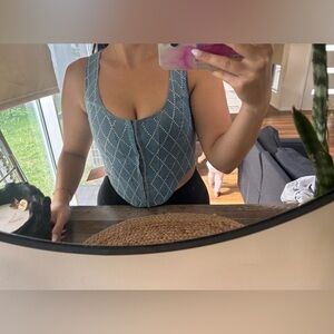 Denim Studded Sequin Crop Top